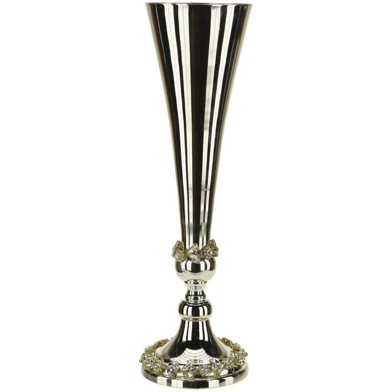 Jeweled Flluted Silver Vase - 16.5 Inches