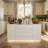 63'' W White 16 Drawers Glass Top High Gloss Surface Kitchen Island With LED Light