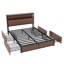 Grand lit plateforme de rangement avec motif en relief, tiroirs multiples et douille de chevet