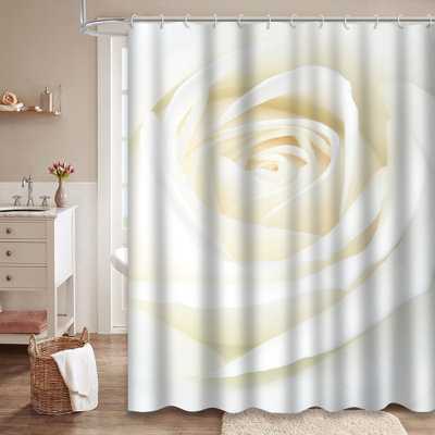 White Rose Soft Romantic Valentine Flower Shower Curtain with 12 Hooks