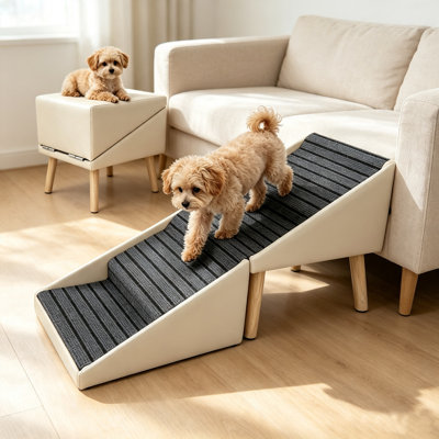 Escalier pour rampe pliable pour chien 2 en 1, marchepied convertible 4 marches antidérapant pour les petits chiens