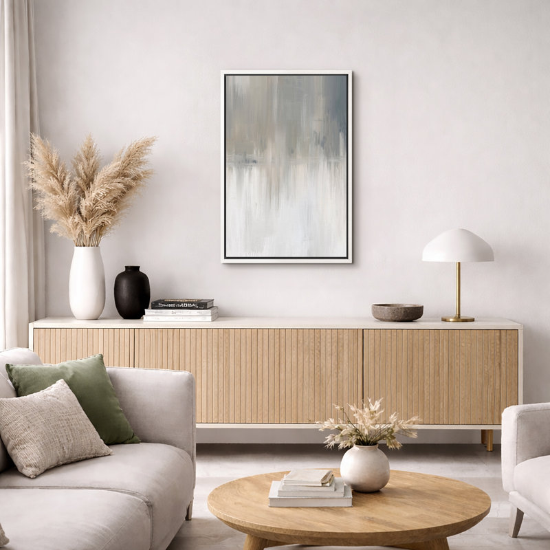 Minimal paysage blanc et gris grunge industriel abstrait minimalisme contemporain nordique neutre, impression sur toile
