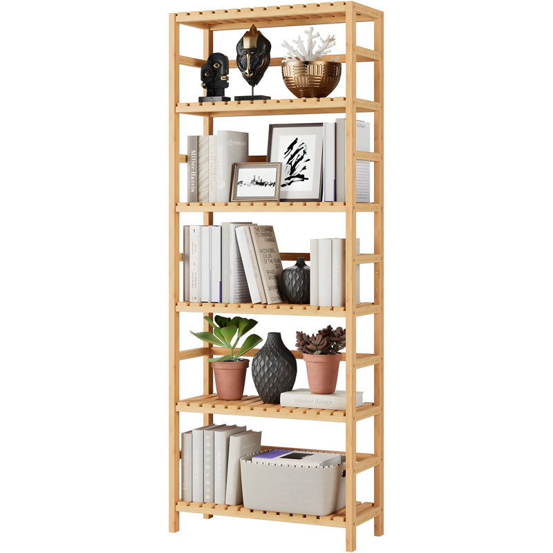 6-Tier Bamboo Storage Shelf, Adjustable Multipurpose Bookcase And Organizer For Home, Office, Bathroom, Kitchen, And Living Room