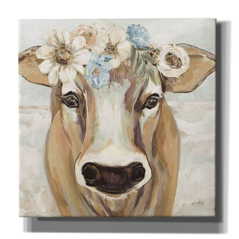 «Beau avec fleurs neutres» par Jeanette Vertentes, art mural sur toile, H 18 po x l 18 po x P 0,75 po