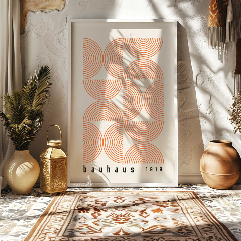 «Orange Bauhaus Composition», affiche roulée, Reproduction encadrée sans passe-partout, Or brossé