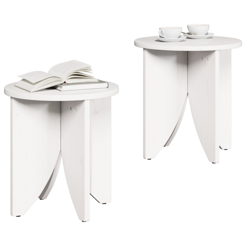 Coffee Table Round Accent Rustic Furniture Living Room Pine Wood, White