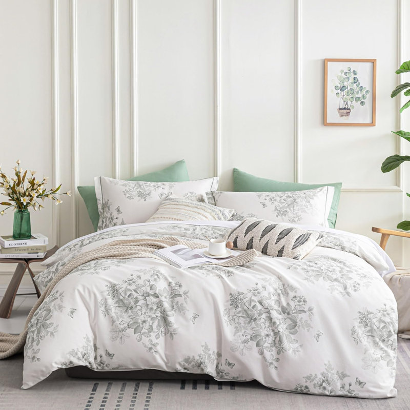 Housse de couette 100% coton à motif floral 3 pièces, Housse de couette très grand et 2 taies