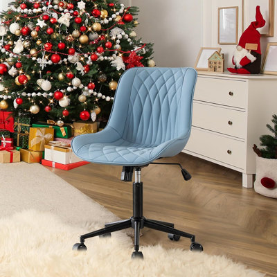 Fauteuil de bureau bleu ergonomique et sans accoudoirs avec fauteuil pivotant à roulettes et siège pivotant réglable