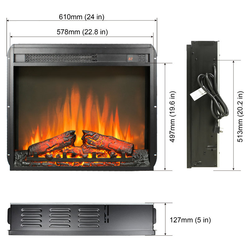 Electric Fireplace Insert 23 Inch, Log And Realistic Flame, Remote Control, Timer, Overheat Protection, 1400W Heat, 5000 /H, 11 Temperature Settings, 4 Adjustable Brightness Settings For 2000 - 2020