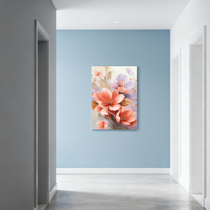 Ensemble de 1 tableau mural aquarelle de fleurs de cerisier, H 18 po x l 12 po