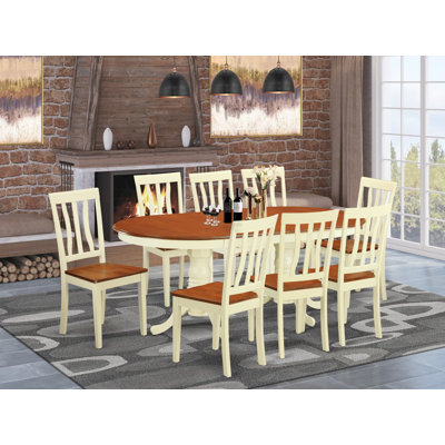 Cet ensemble de salle à manger 9 pièces comprend une table de salle à manger ovale avec papillon et 8 chaises de cuisine, babeurre et cerise