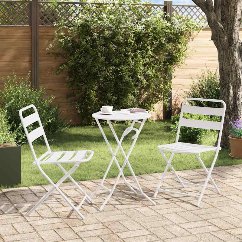 Bistro Set Folding 3 Pcs Steel, White