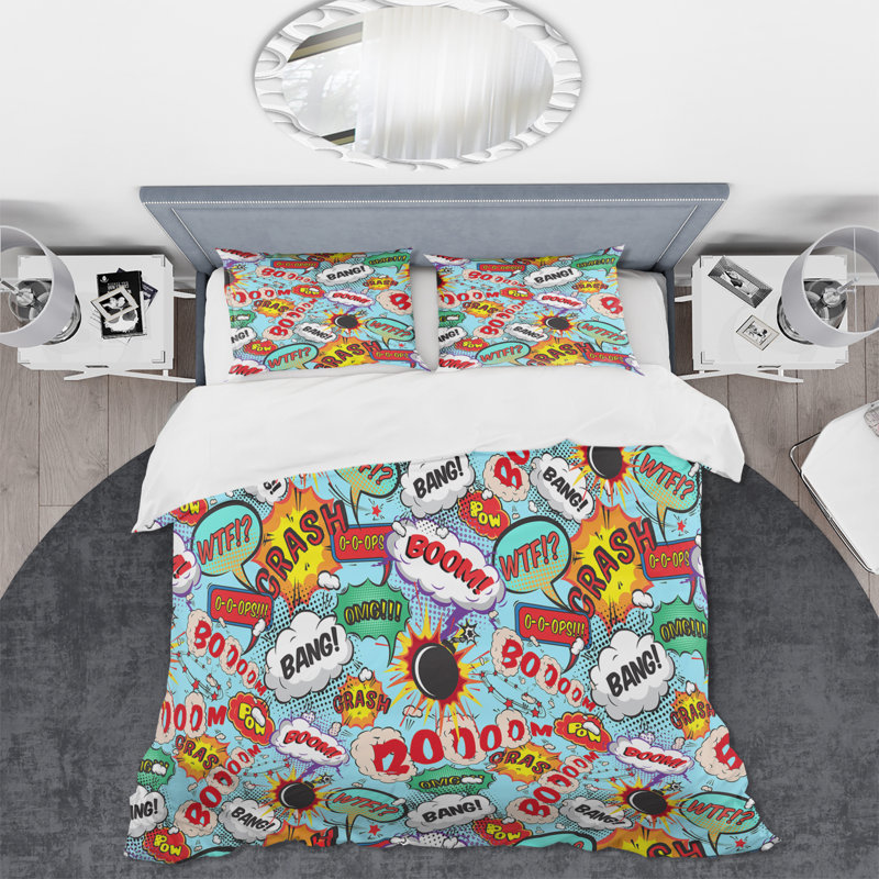 Comic Bang and Boom - Ensemble de housse de couette moderne - Microfibre de polyester