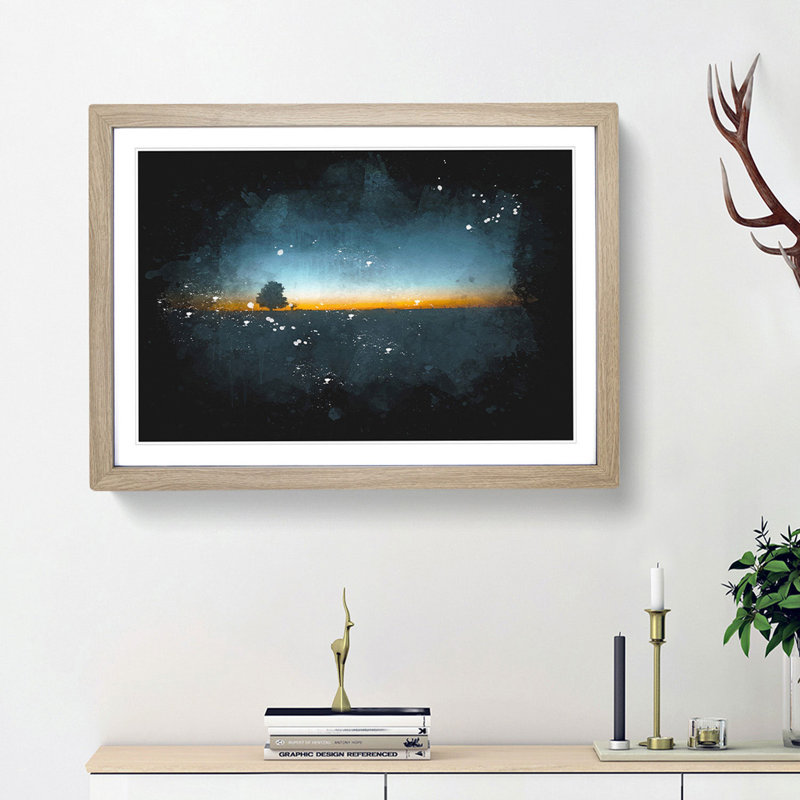 Lone Tree in Brandenburg Germany - Picture Frame Graphic Art Print, Oak Framed, 24cm H x 33cm W x 2cm D