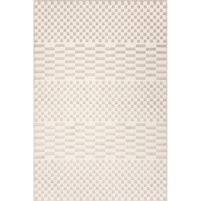  Faelora Checkered Washable Area Rug, Runner 2'9" x 8'1", Ivory