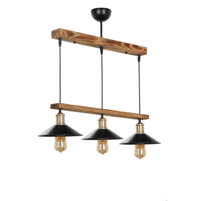 Lustre rustique industriel, hauteur réglable, 21,7 po x 31,5 po | Structure en bois avec capuchon en métal, finition brune et noire | Douille E27, 40 W maximum | Parfait pour la décoration de maison de campagne et moderne, l'éclairage élégant et fonctionnel