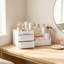 Organisateur de maquillage avec 2 tiroirs et 7 compartiments pour comptoir de salle de bain, rangement pour les cosmétiques, les soins de la peau, les parfums et les rouges à lèvres, organisateur blanc pour les petits espaces