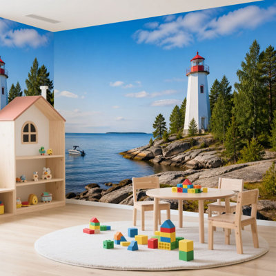 Papier peint adhésif peler et coller Marblehead Lighthouse Lake Erie, Ohio, papier autocollant amovible, décoration murale pour le salon, chambre à coucher H 100 po x l 144 po