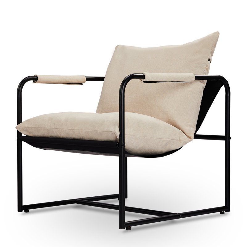 Chaise d'appoint d'extérieur rembourrée en métal Sling, Blanc / Blanc