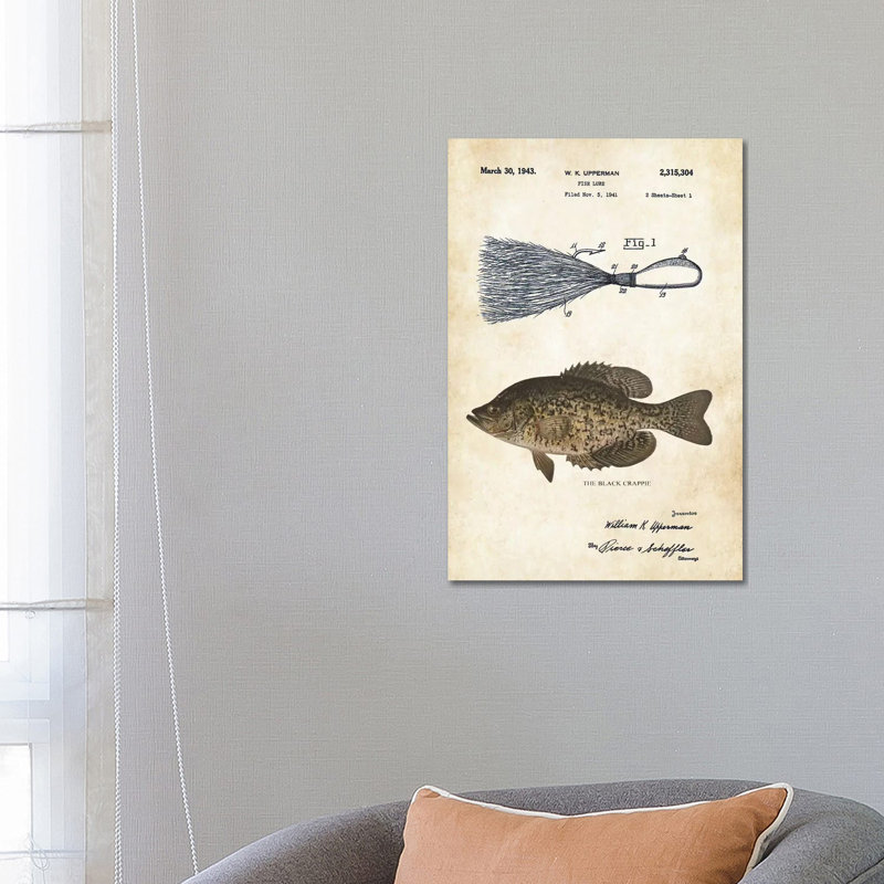Black Crappie Fishing Lure by Patent77 - Wrapped Canvas Gallery-Wrapped Canvas Giclée, 66.04 cm H x 45.72 cm W x 3.175 cm D