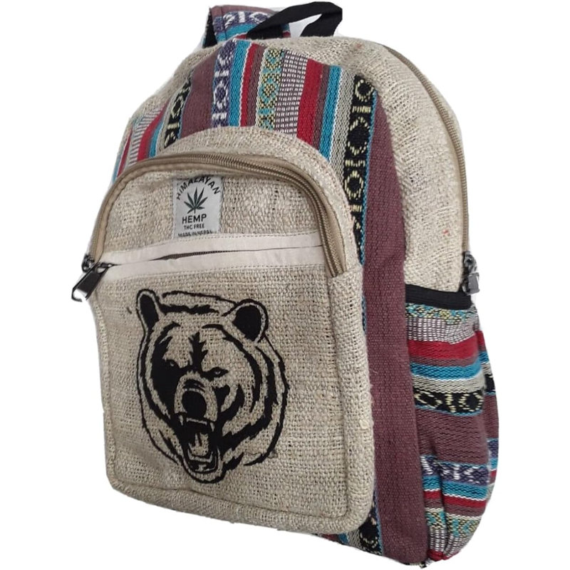 Mini sac à dos HEMP Victoria Bella Himalayan. «Bear». Fabriqué à la main. 100% naturel. Sac à dos Hippie BOHO. Sac à dos ouvrier, touriste. Unisexe.
