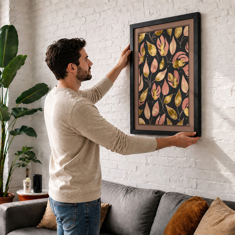 Autumn Leaf Pattern Botanical - Print, Black, A4 - 29.7 x 21.0 cm