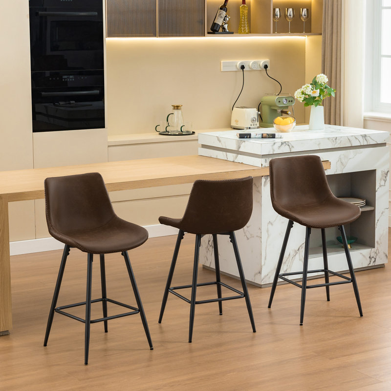 Tabouret de comptoir moderne en similicuir, Tabouret de comptoir (siège d'une hauteur de 24 p, 3, Tanné