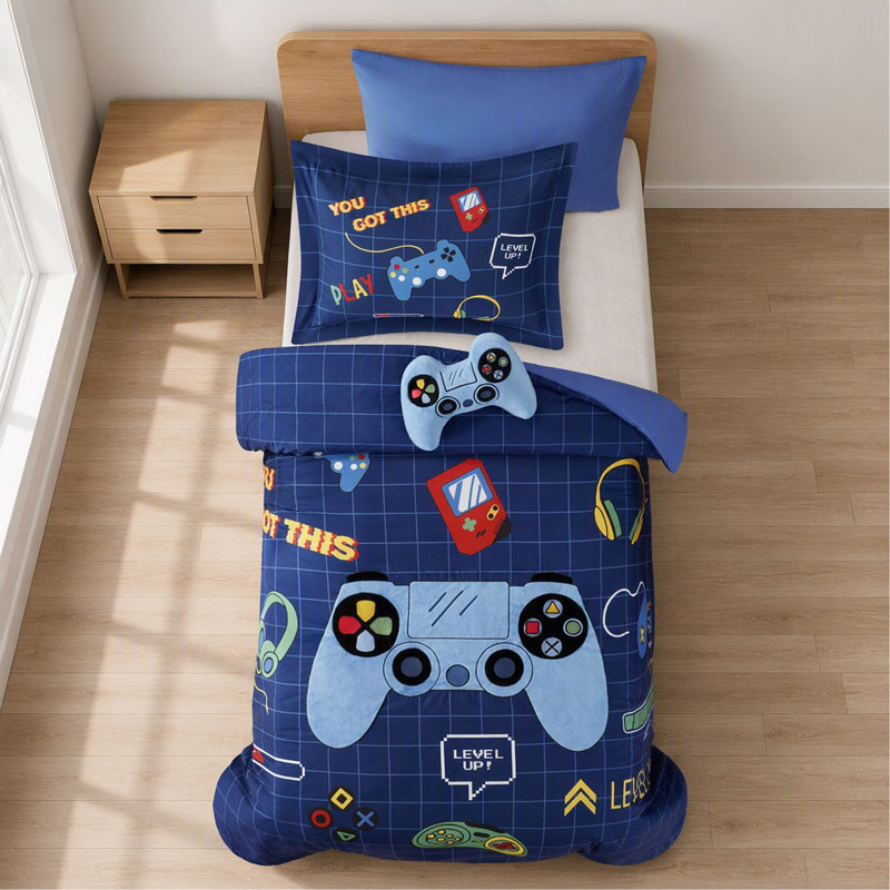 Ensemble d'édredon 4 pièces pour lit simple, bleu marine
