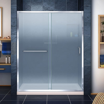  DreamLine Infinity-Z P 32 po x l 60 po x H 74 3/4 po Porte de douche coulissante semi-sans cadre en chrome avec base de douche Biscuit