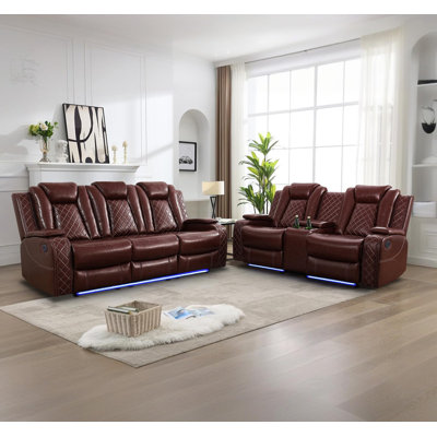 2 Piece Power Reclining Breathing Faux Leather With Led Light Living Room Set