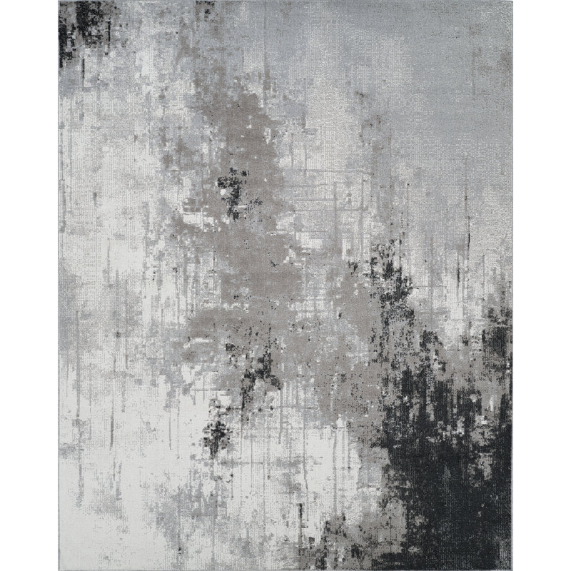 Machine Washable Liam Gray/Black Rug, Rectangle 7'10" x 10'