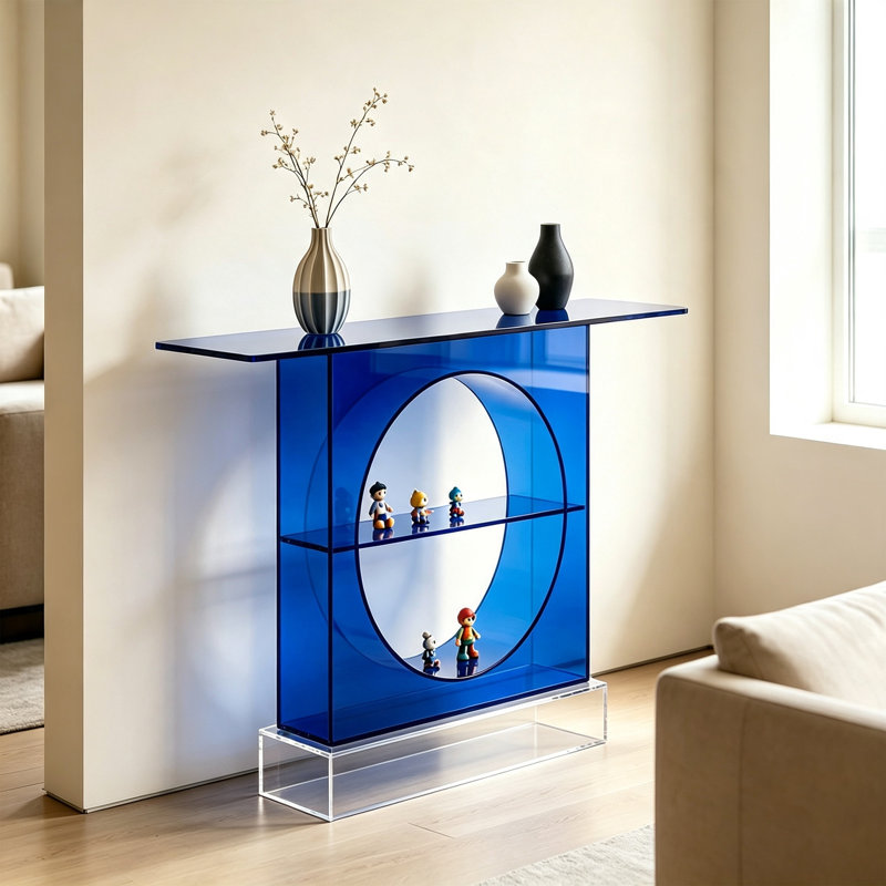 Console bleue en acrylique, 29.53" H x 31.5" W x 11.81" D