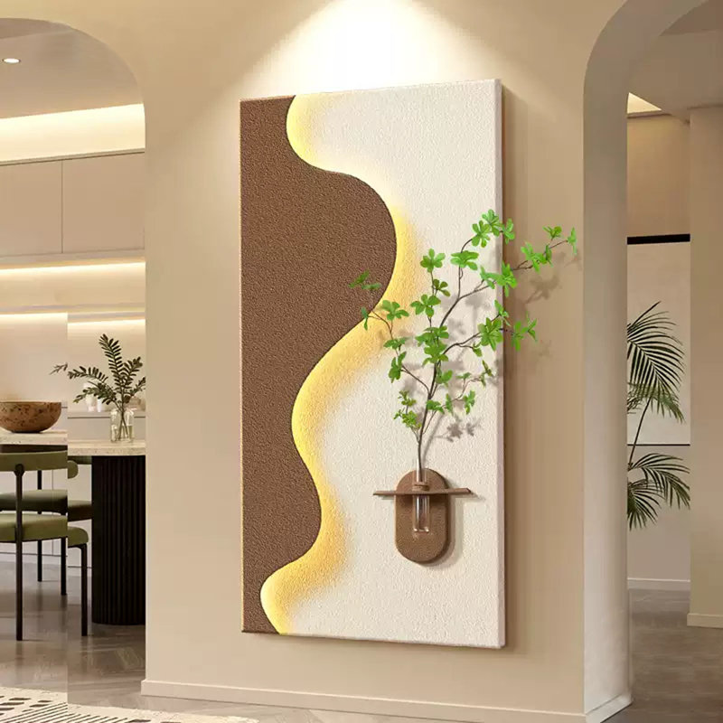 Art mural 3D crème en grès - décoration de hall d'entrée, H 70,87 po x l 35,43 po x P 3,94 po