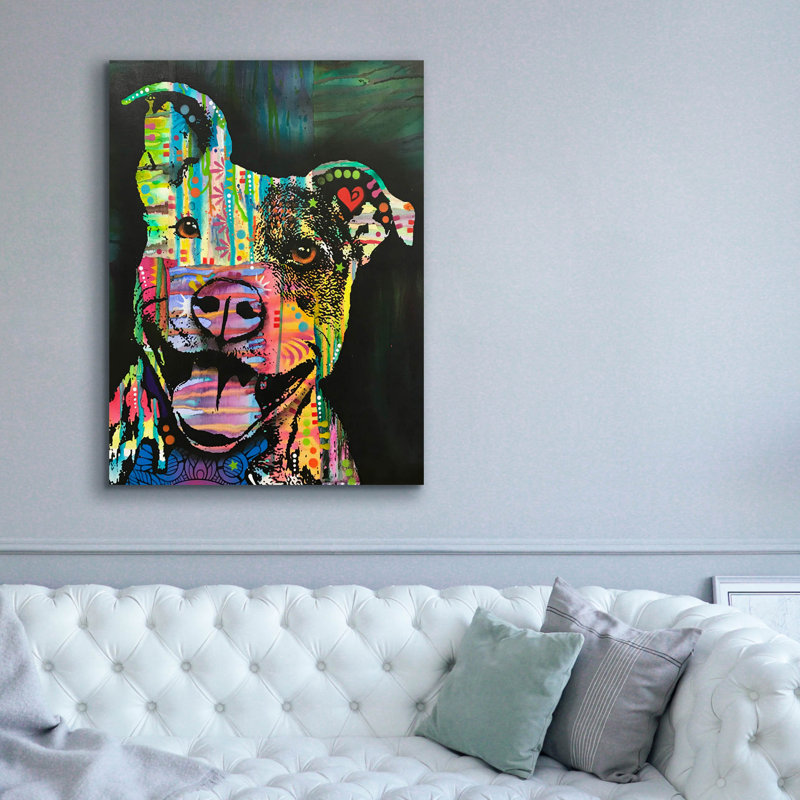 «Exhuberant Pit Bull» par Dean Russo, H 54 po x l 40 po x P 1,5 po