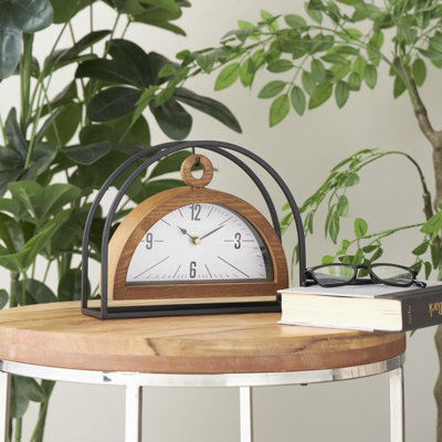 Horloge de table analogique à quartz en métal brun