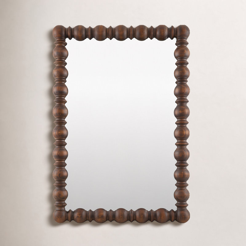 Solid Pine Wood Rectangle Accent Mirror, 36" x 24", Dark Brown