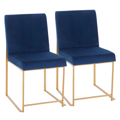 Chaise de salle à manger à dossier haut en velours doré et bleu par - ensemble de 2