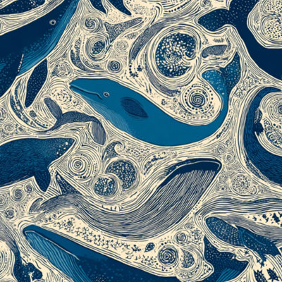 Papier peint auto-adhésif amovible à motif d'ornement inspiré des baleines marines, papier peint autocollant, décoration murale pour armoires de cuisine de chambre à coucher 17,7 po x 118 po