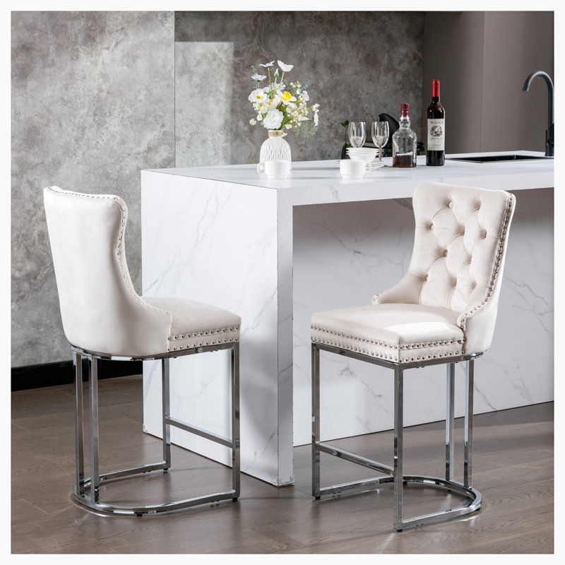 Jermon Upholstered Counter Stool with Metal Frame, Beige