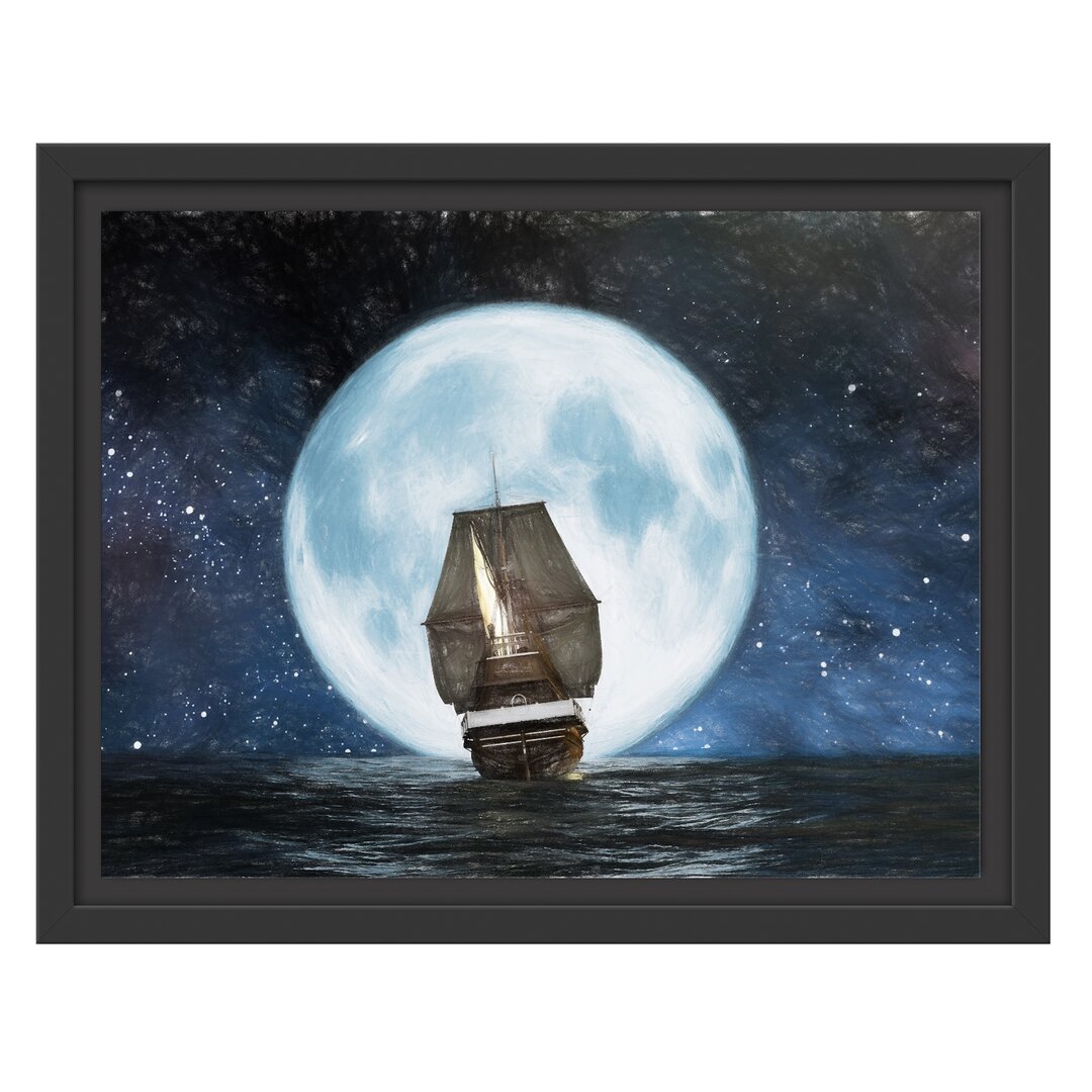 Gerahmtes Wandbild Segelschiff bei Vollmond