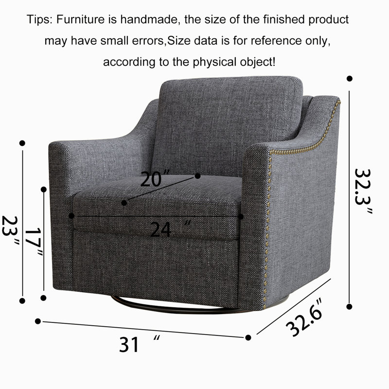 360 Degree Rotating Chair, Stylish And Functional. Cotton Linen Cover. Construction. Ideal For Various Spaces. 63.16Lb Weight Swivel Armchair, Ergonomic Breathable. Comfortable Seating. Frame. For