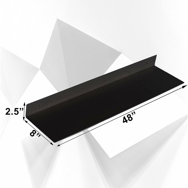 Tablette flottante linéaire en acier 48 po x 8 po x 2,5 po - thermolaquée noire (36 po x 8 po x 2,5 po, thermolaquée), Noir