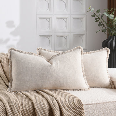 Cozy Soft Washed Linen Textured Boho Farmhouse Pillow Cover With Tassels Edge