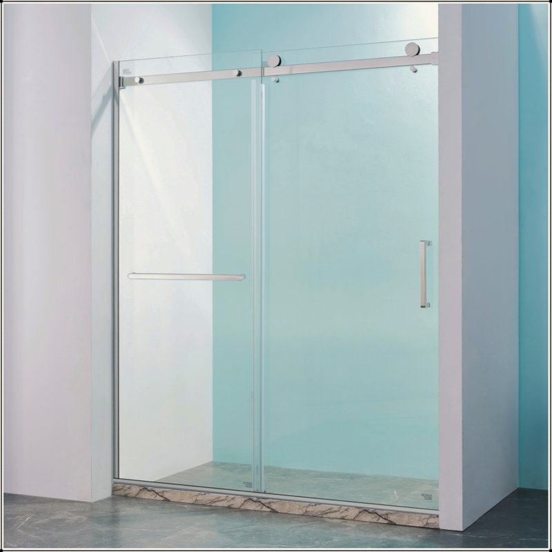 Porte de douche coulissante simple semi-cadre en acier inoxydable 304, verre trempé clair de 5/16 po (8 mm) de large épaisseur