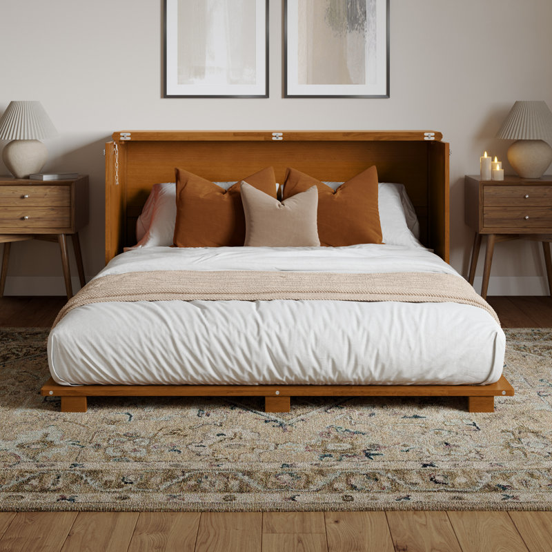 Coffre-lit escamotable en bois avec matelas de 6 po Westfield, Caramel clair, Queen