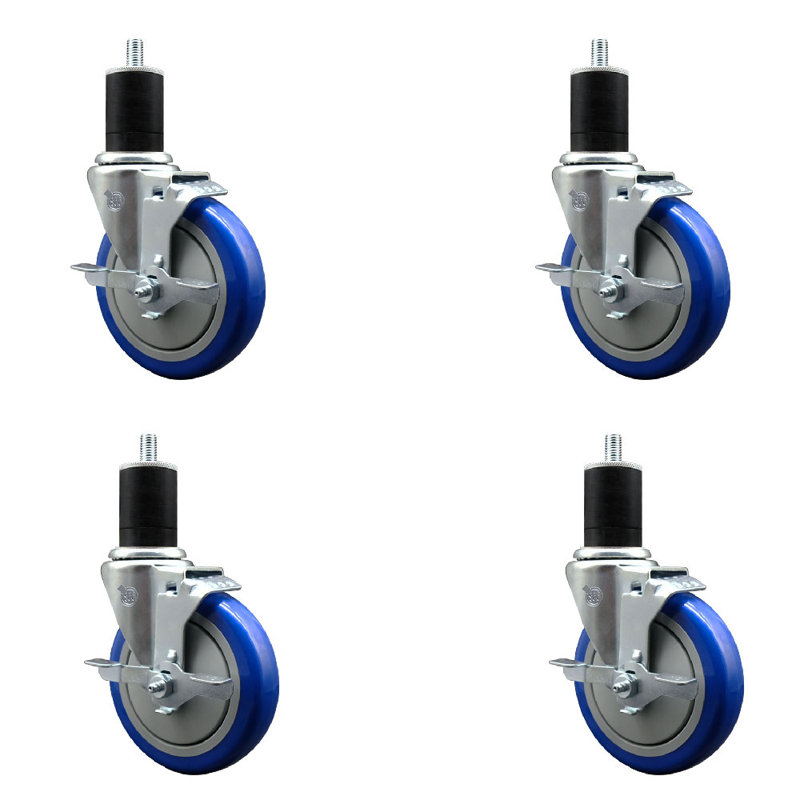 Ensemble de roulettes extensibles en poly pivotant de 1-3 / 4 pouces avec frein SCC