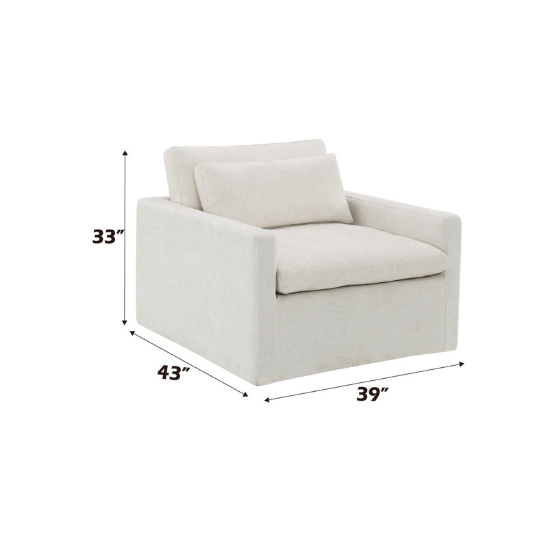 Chaise pivotante en tissu ivoire avec 1 coussin décoratif Naveen, Ivoire ivoire