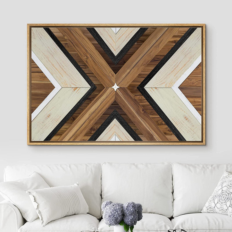 "Geometric Brown Wood Polygons", formes abstraites - cadre flottant, impression sur toile, H 24 po x l 36 po x P 1,5 po