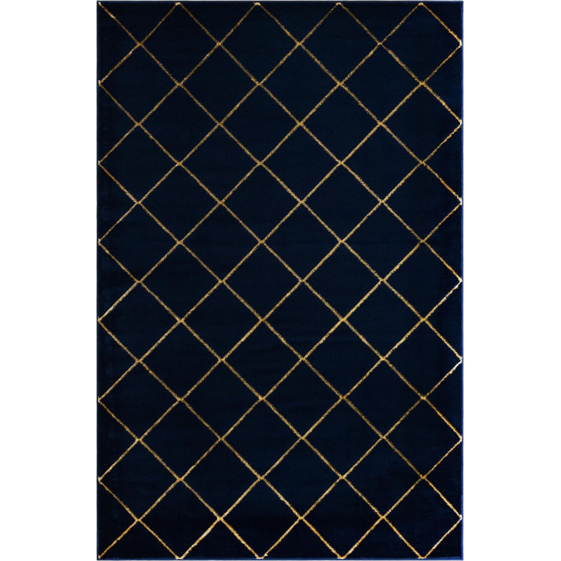 Contemporary Etowah Area Rug Navy Blue and Gold Color, Rectangle 6'1" x 9'