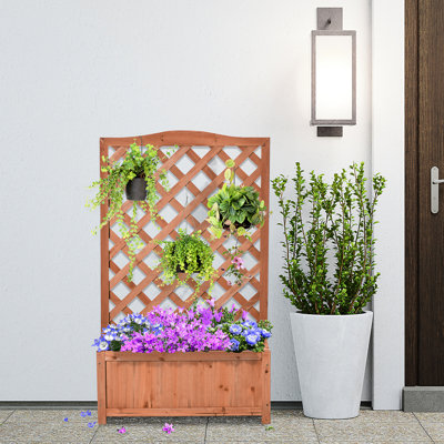 Lit de jardin en treillis de 46 po, surélevé, en bois, pour améliorer la santé des fleurs et des herbes végétales, allure de patio arrière, lit surélevé brun de 46 po, favorise la santé, l'éclat,